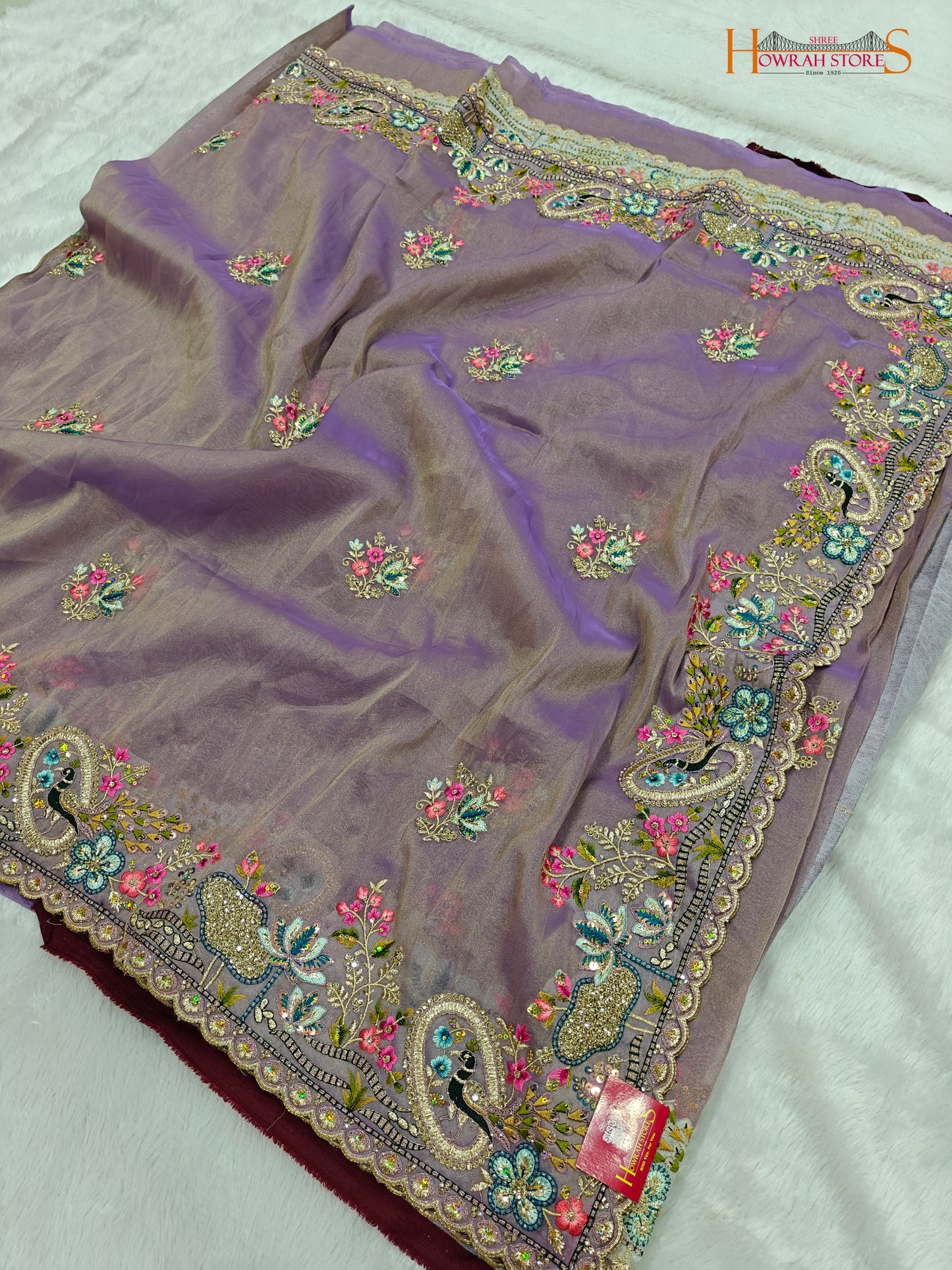 Tissue Organza Saree with Hand Embroidery