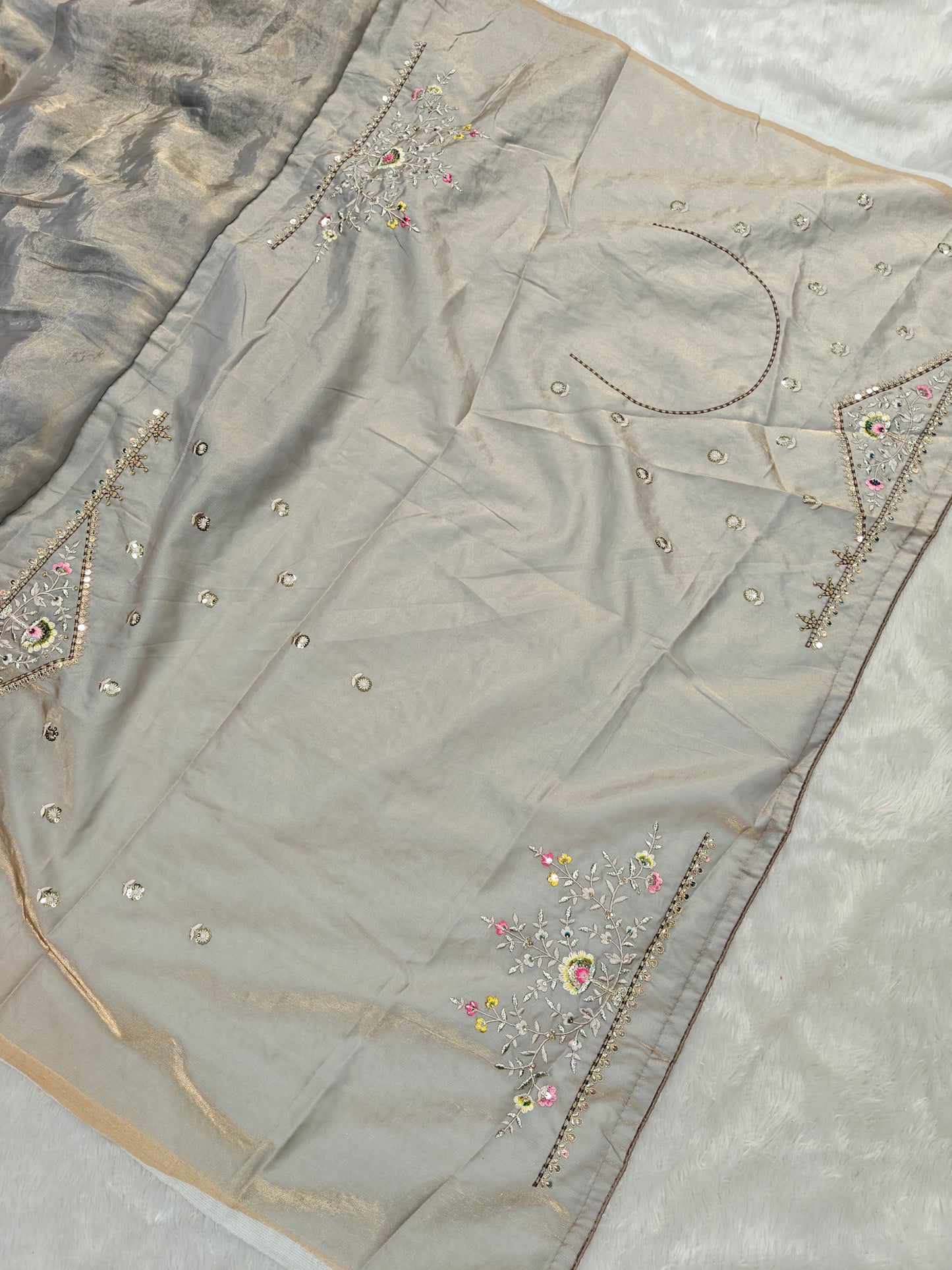 Tissue Organza Saree with Hand Embroidery