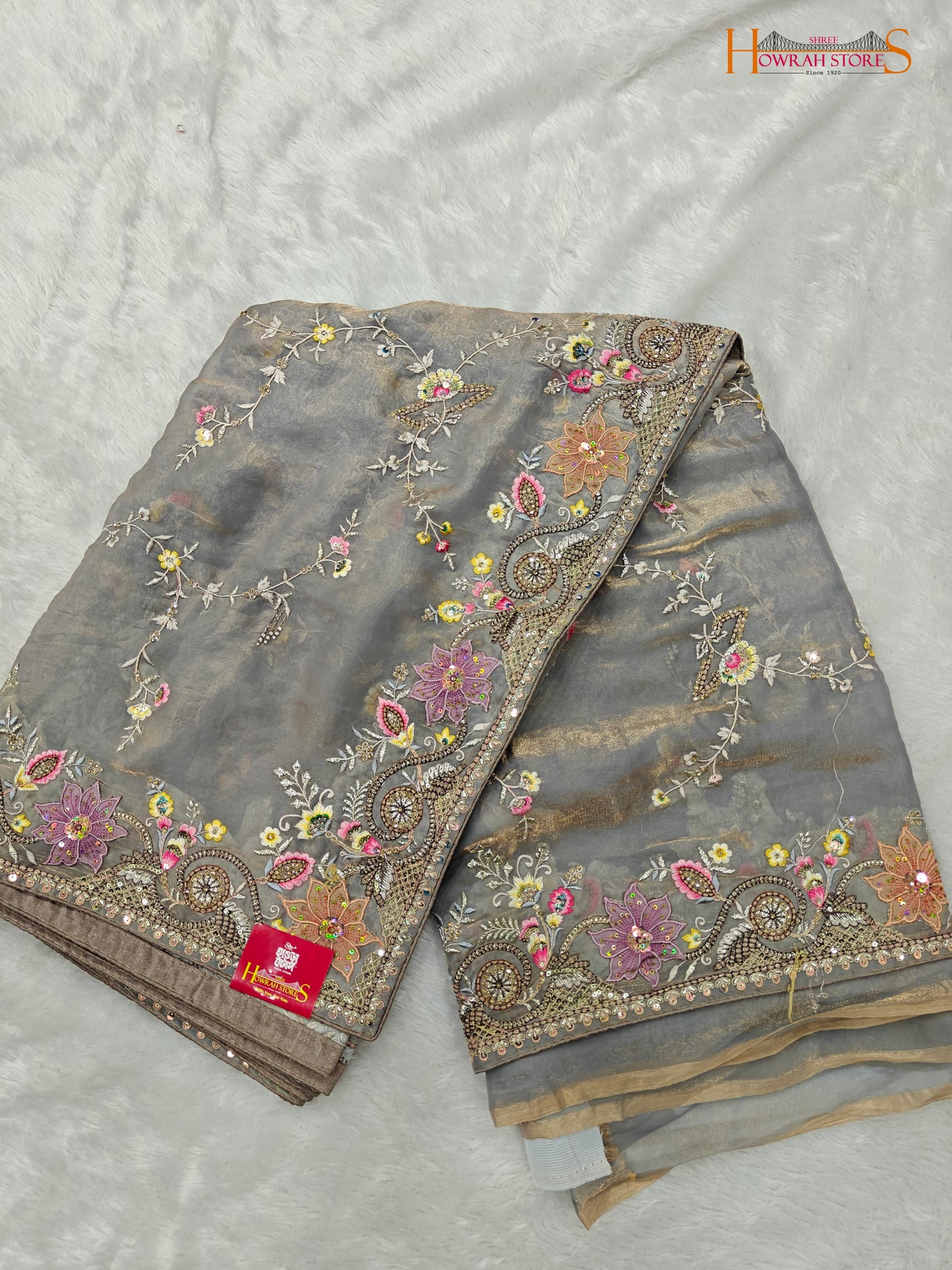 Tissue Organza Saree with Hand Embroidery