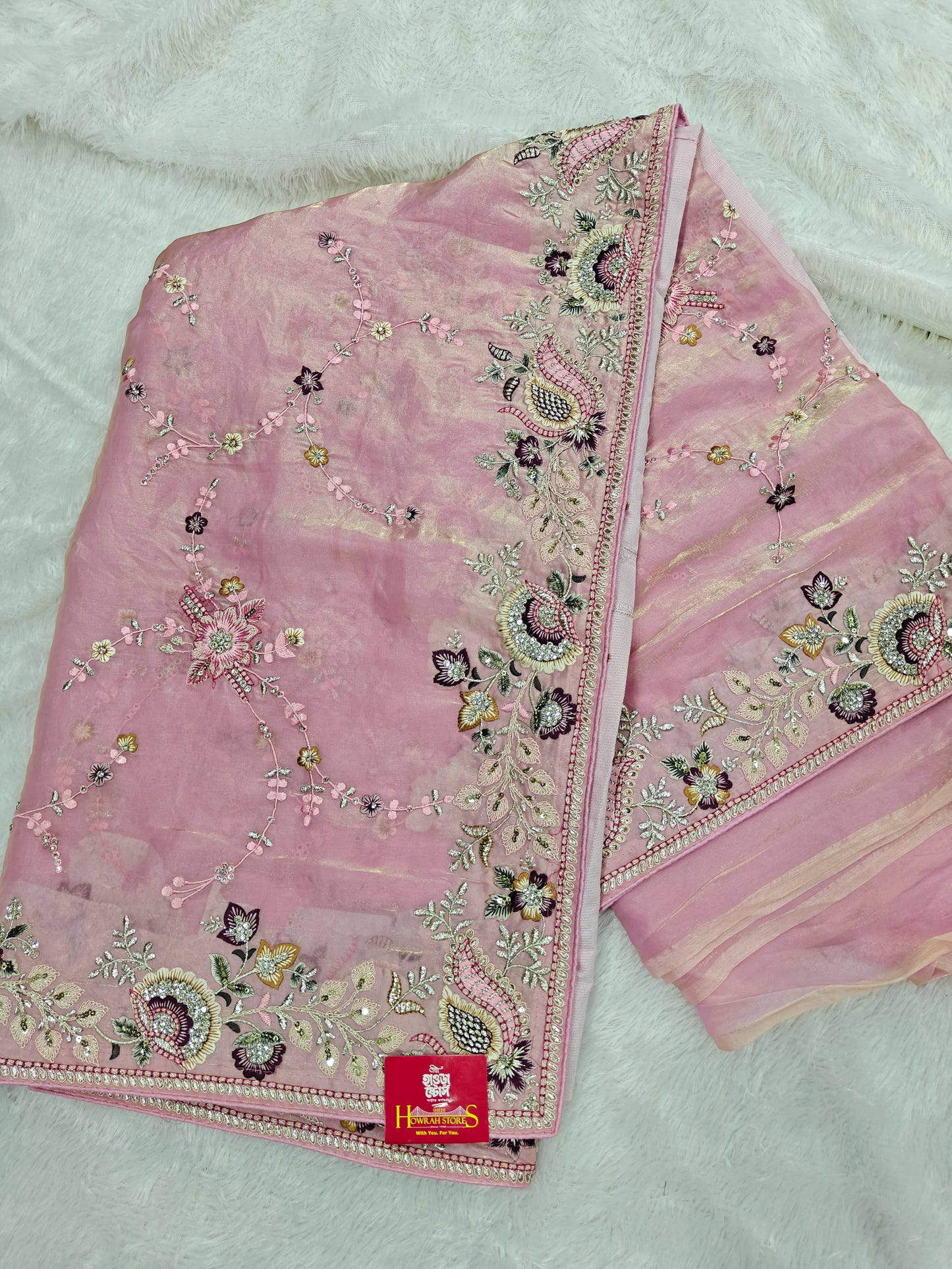 Tissue Organza Saree with Hand Embroidery