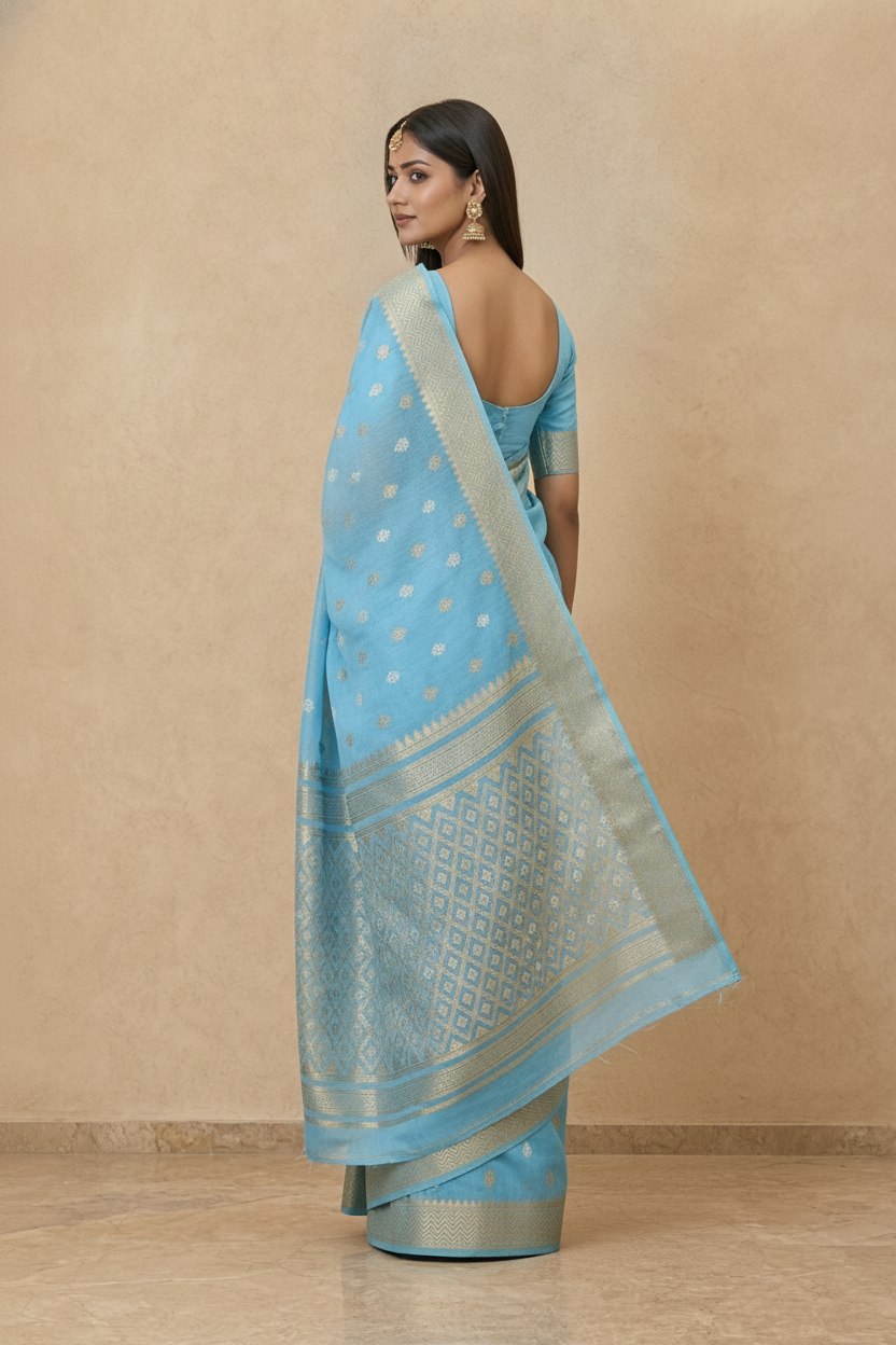 Traditional Dhakai Jamdani Saree in Sky Blue