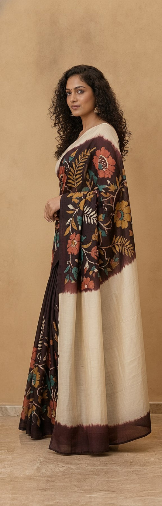 Hand Batik Chanderi Cotton Silk Saree in Dark