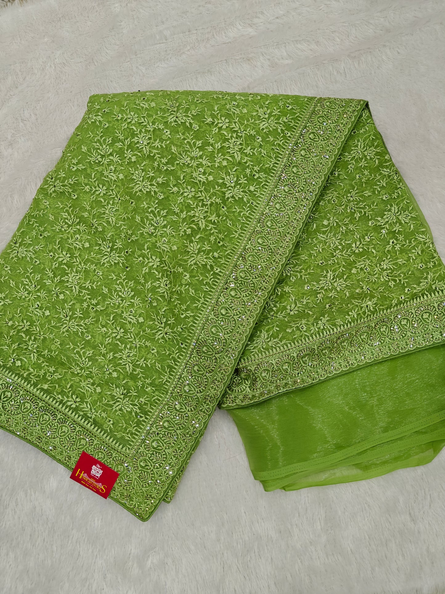 Shimmer Organza Saree with Kashmiri Embroidery