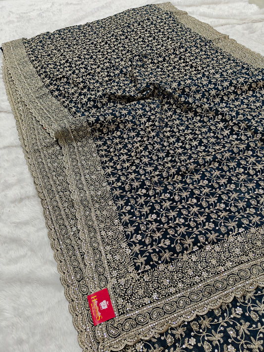 Shine Bright in Satin Georgette with Zircon Jaal Embellishments