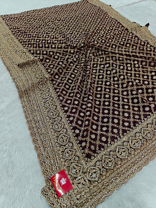 Elegant Radiance in Every Drape – Georgette Saree with Zircon Stone Work