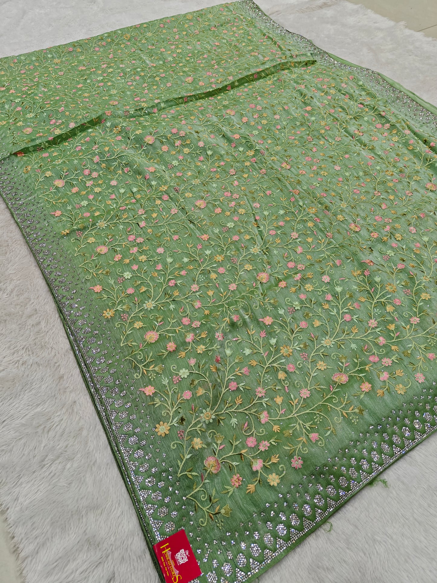 Designer Organza Saree with Kashmiri Work – Grace in Every Thread