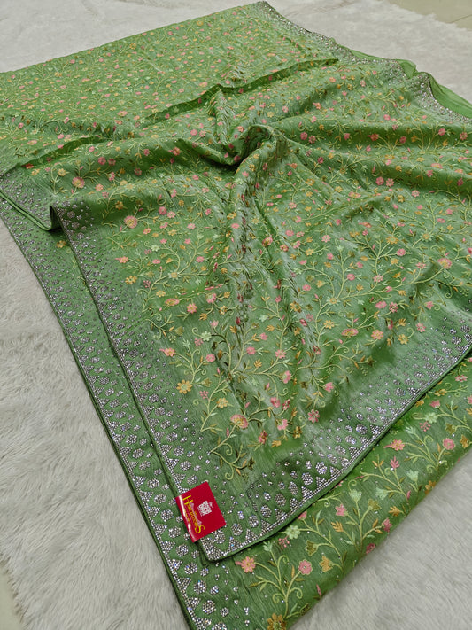 Designer Organza Saree with Kashmiri Work – Grace in Every Thread