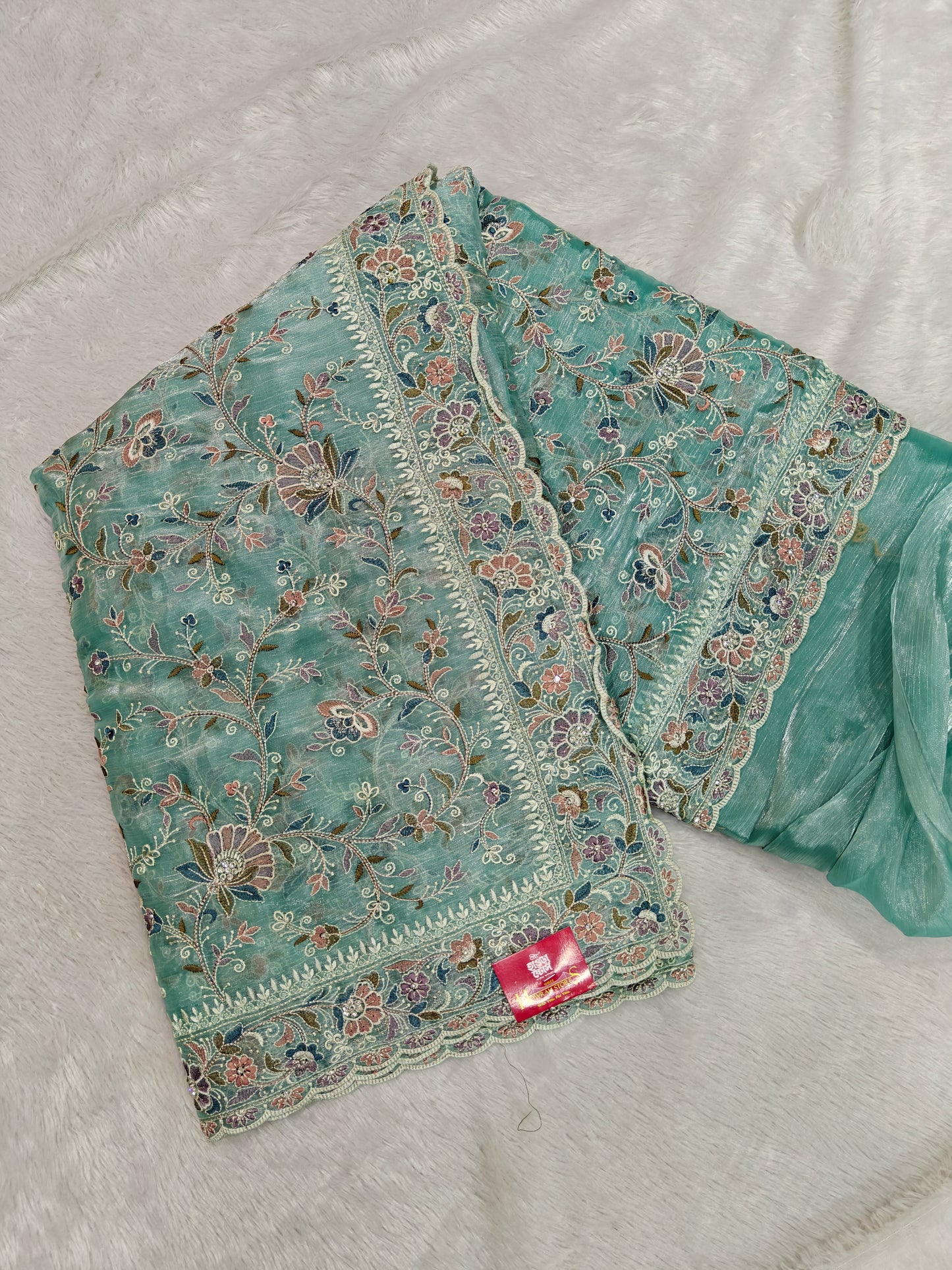 Meenakari Tissue Designer Saree – Shine with Tradition