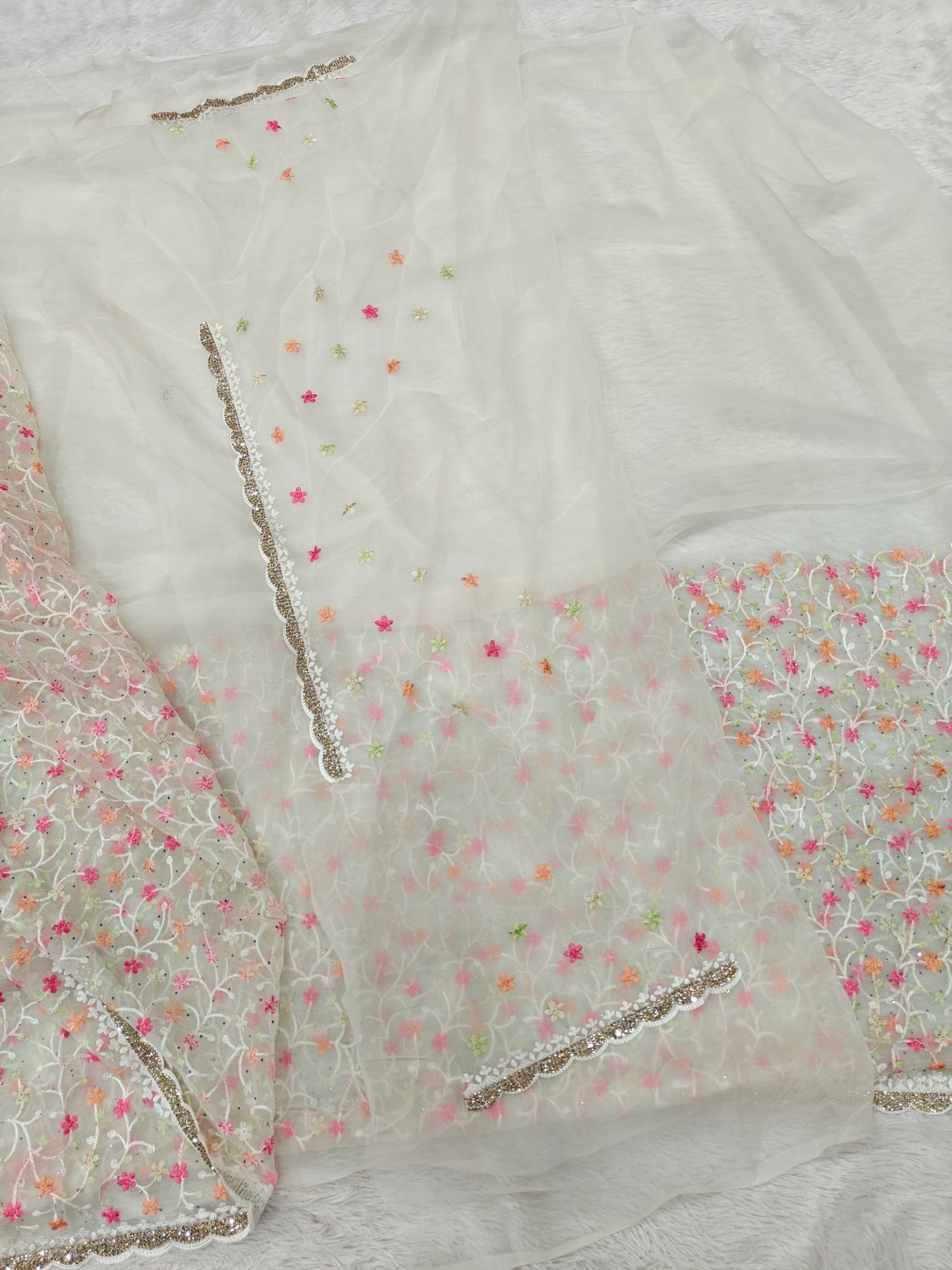 Parsi Embroidery on Organza Silk Saree
