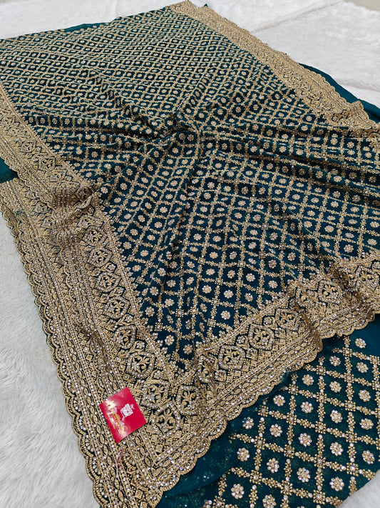 Grace Meets Glamour – Georgette Saree with Zircon Sparkle