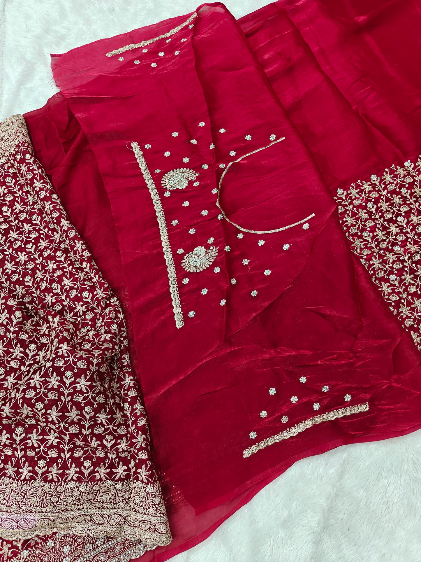Satin Georgette Saree with Zircon Jaal – Elegance That Shines