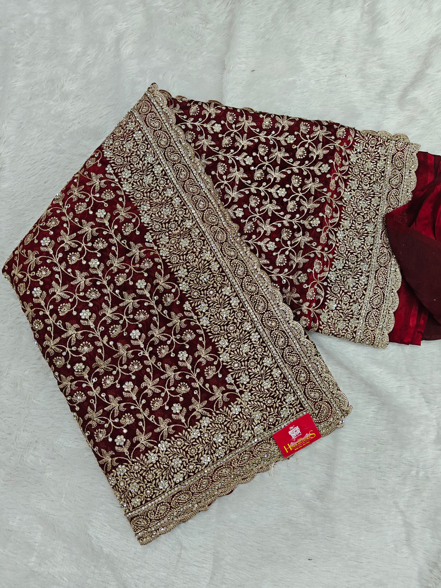 Satin Georgette Saree with Zircon Jaal Work – Sparkle Meets Sophistication