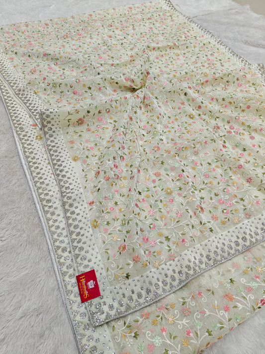 Organza Silk Saree with Kashmiri Embroidery – Heritage Woven in Elegance