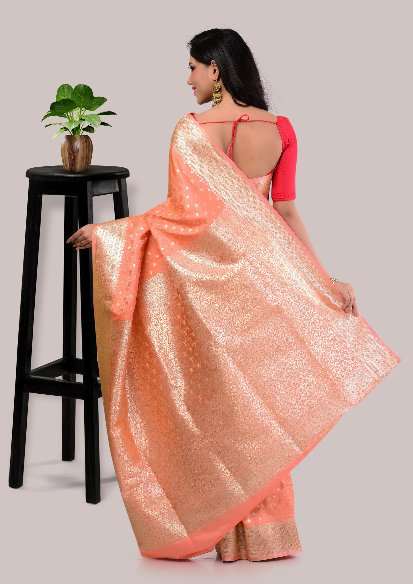 Baby Pink Tanchoi Silk Saree with Blouse Piece