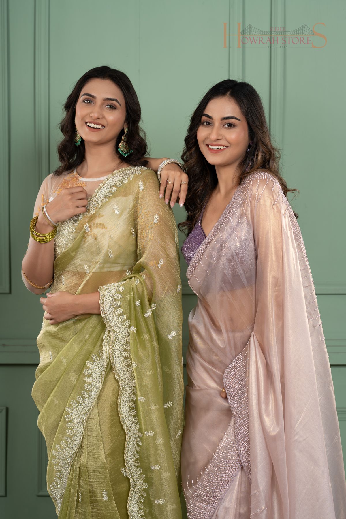 A model wearing a saree from Shree Howrah's Designer Sarees