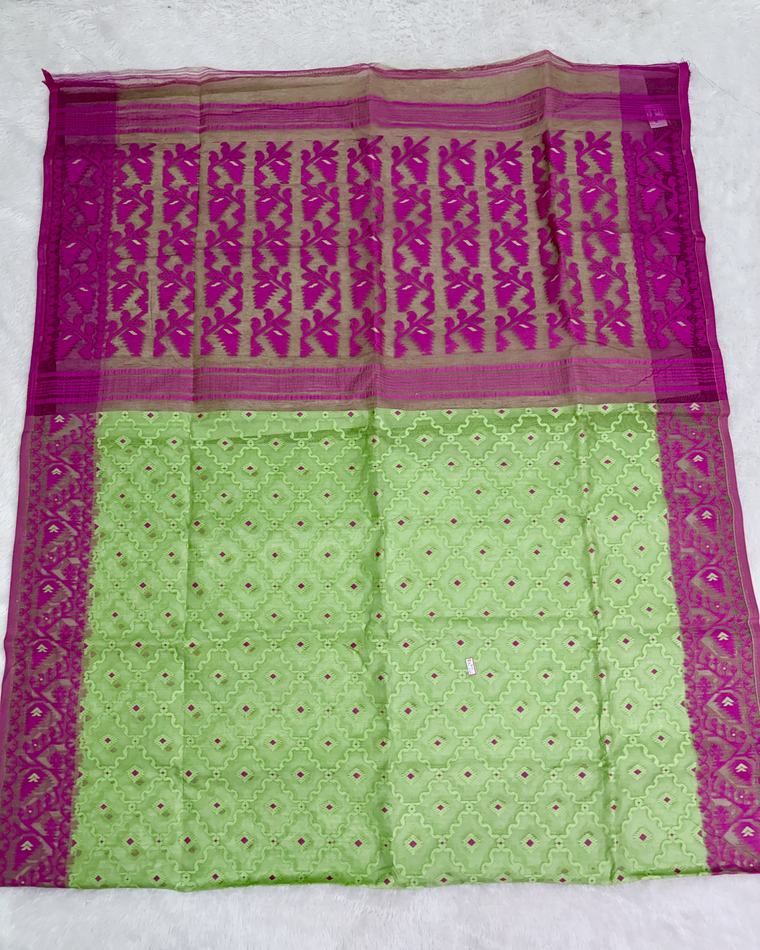 Magenta Lime Resham Dhakai Jamdani Saree