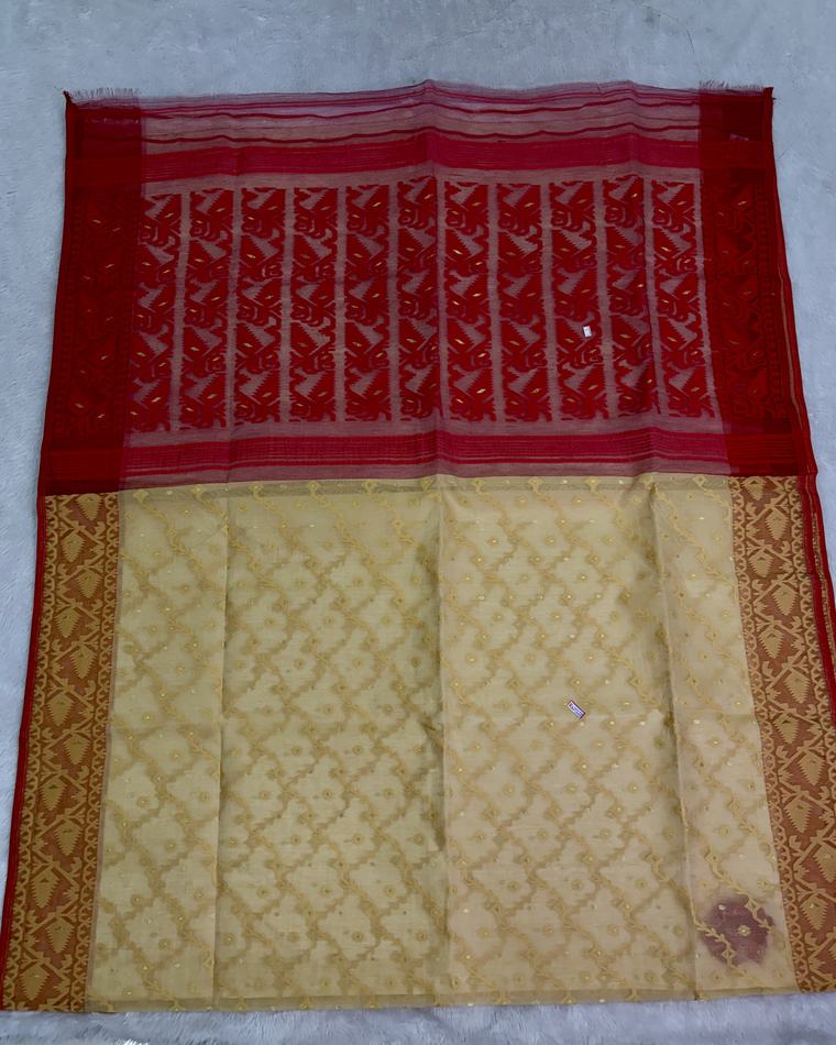 Red Cream Dhakai Jamdani Saree