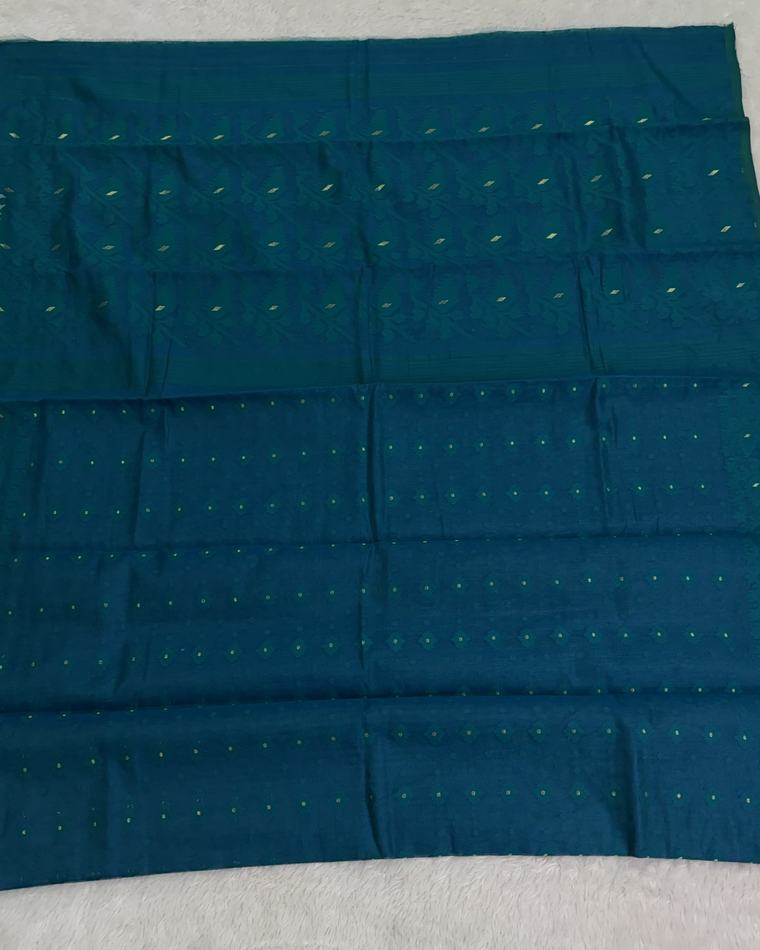 Teal Soft Dhakai Jamdani Saree