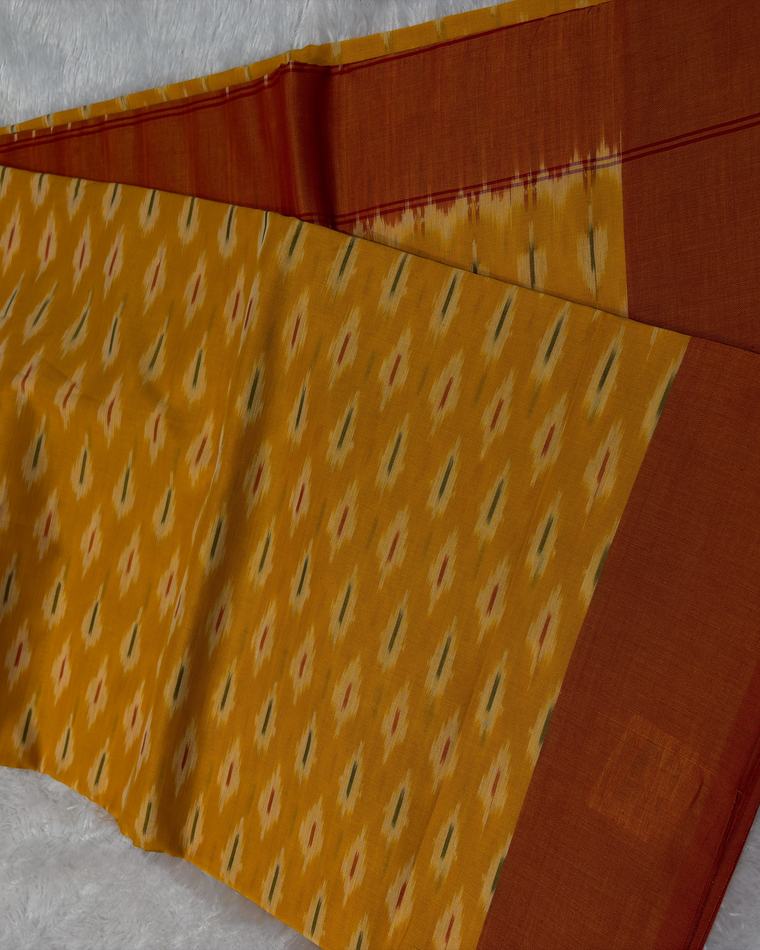 Mustard Olive Pochampally Ikkat Handwoven Cotton Saree