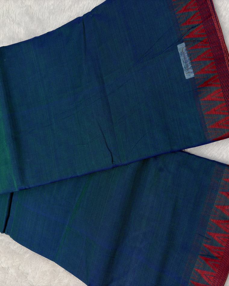 Teal Blue Red South Cotton Saree with Gadwal Border
