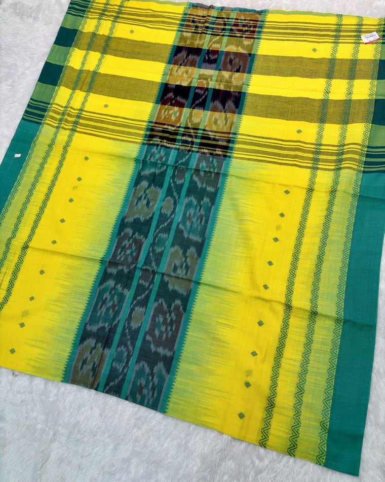 Yellow Teal Begumpuri Khadi Cotton Saree