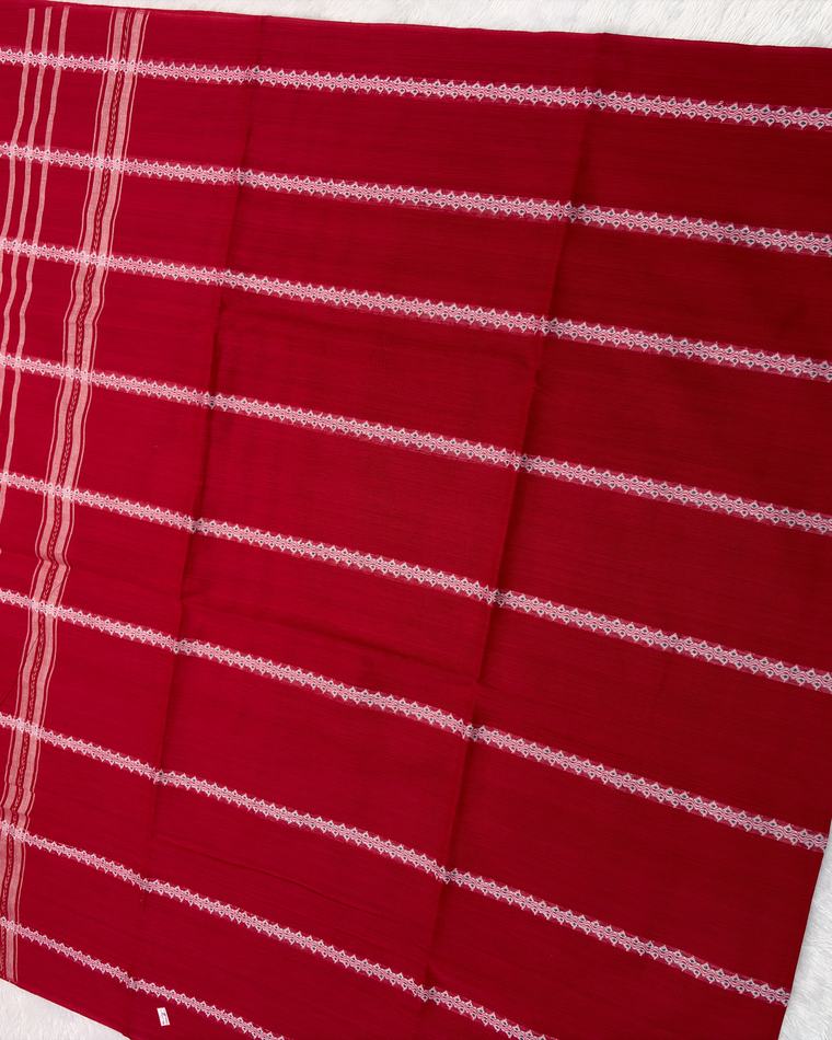 Red White Begumpuri Khadi Cotton Saree with Woven Checks