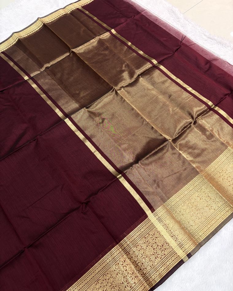 Rust Gold Maheshwari Silk Saree with Zari Border