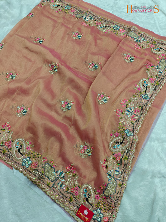 Tissue Organza Saree with Hand Embroidery