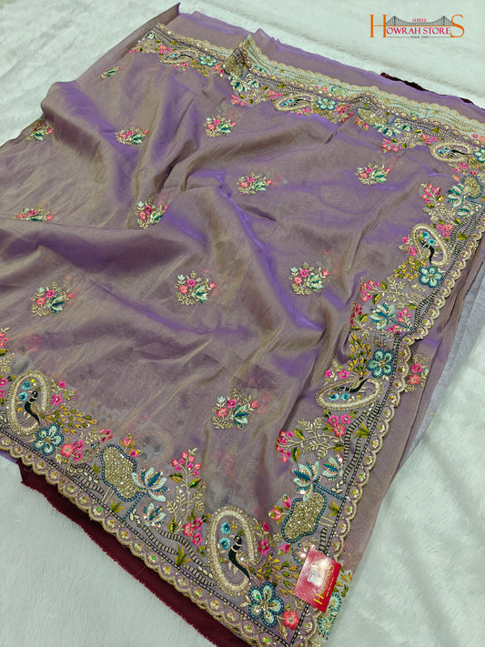 Tissue Organza Saree with Hand Embroidery