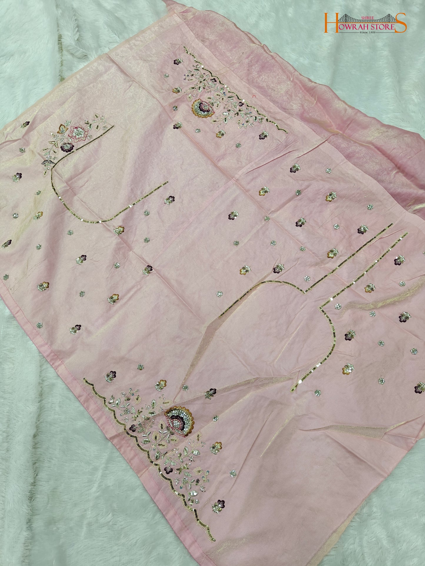 Tissue Organza Saree with Hand Embroidery
