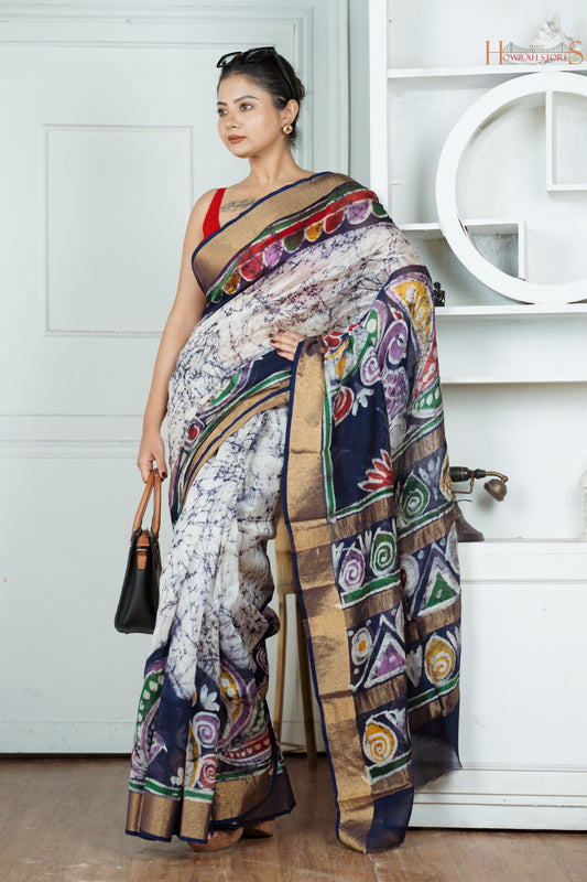 Chanderi Cotton Hand Batik Saree – Art in Every Drape