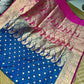 Sapphire Dreams: A Katan Banarasi Tapestry in Deep Blue and Blush