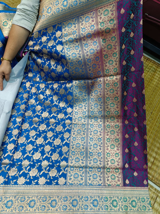 Amethyst Dreams: A Katan Banarasi Tapestry in Twilight Blue and Royale Purple