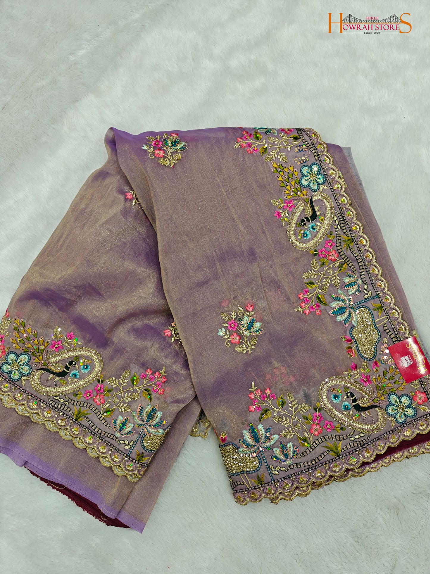 Tissue Organza Saree with Hand Embroidery