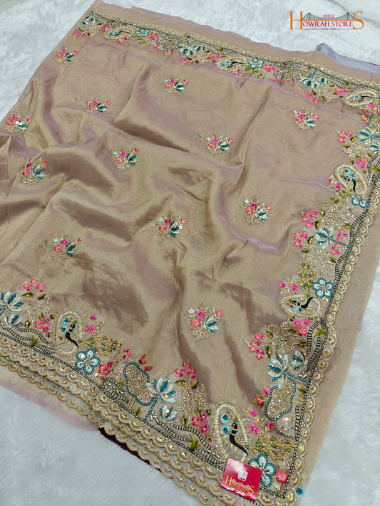 Tissue Organza Saree with Hand Embroidery
