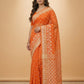 Dhakai Jamdani Saree with Bomkai-Style Border in Orange