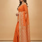 Dhakai Jamdani Saree with Bomkai-Style Border in Orange