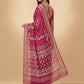 Dhakai Jamdani Saree with Bomkai-Style Border in Rani Pink