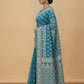 Dhakai Jamdani Saree with Bomkai-Style Border in Teal Blue