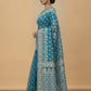 Dhakai Jamdani Saree with Bomkai-Style Border in Teal Blue