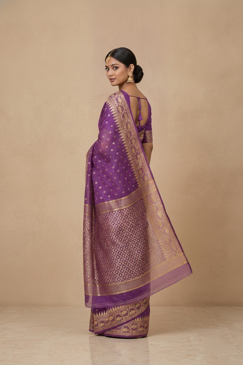 Traditional Dhakai Jamdani Saree in Purple Violet