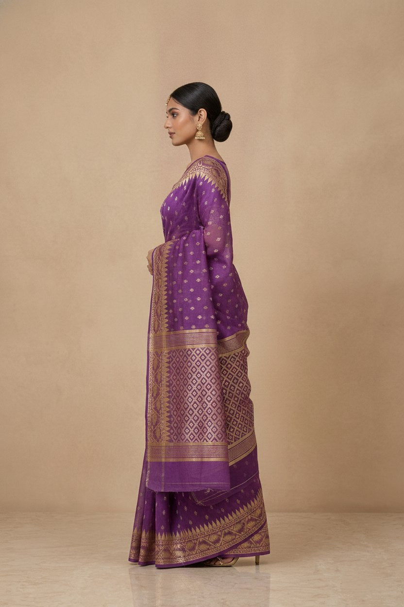 Traditional Dhakai Jamdani Saree in Purple Violet