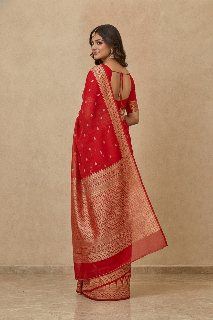 Traditional Dhakai Jamdani Saree in Red