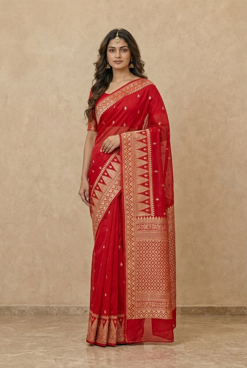 Traditional Dhakai Jamdani Saree in Red