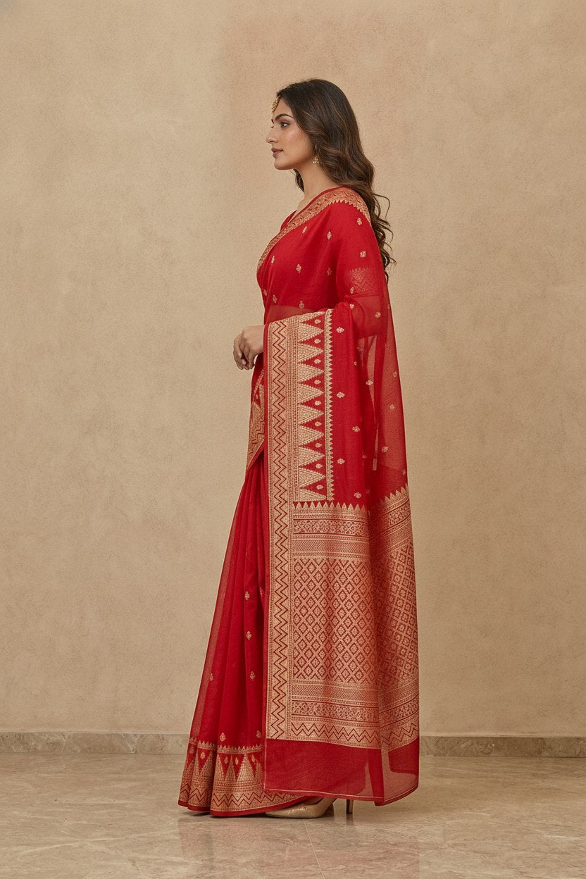 Traditional Dhakai Jamdani Saree in Red