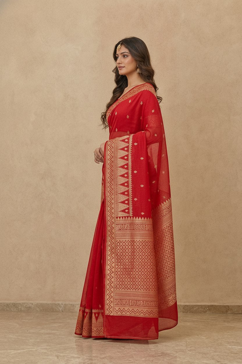 Traditional Dhakai Jamdani Saree in Red