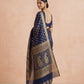 Hand Block Print Chanderi Cotton Silk Saree in Navy