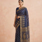 Hand Block Print Chanderi Cotton Silk Saree in Navy