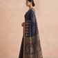 Hand Block Print Chanderi Cotton Silk Saree in Navy