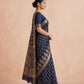 Hand Block Print Chanderi Cotton Silk Saree in Navy